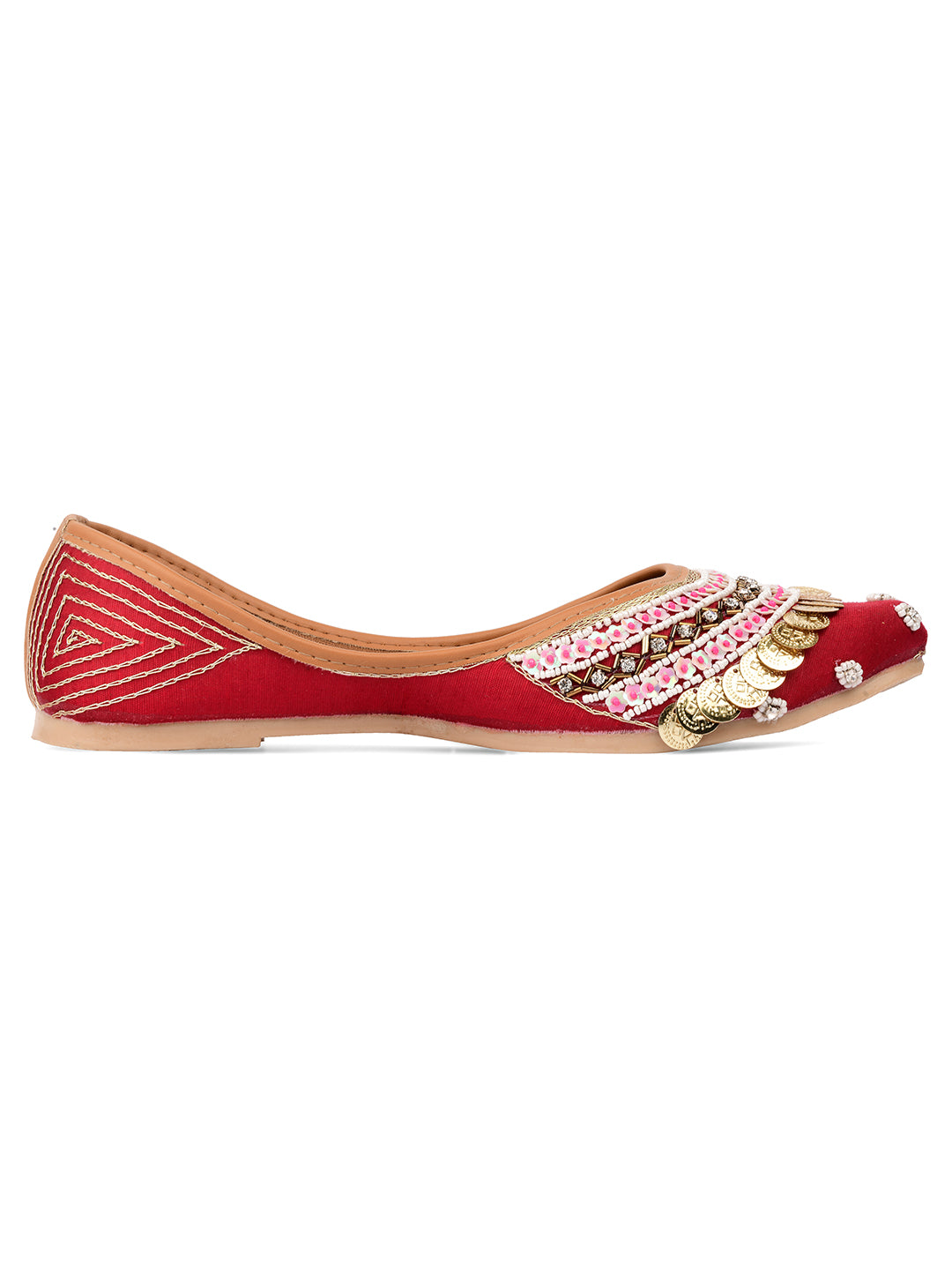 DESI COLOUR Women Maroon Ethnic Mojaris Flats