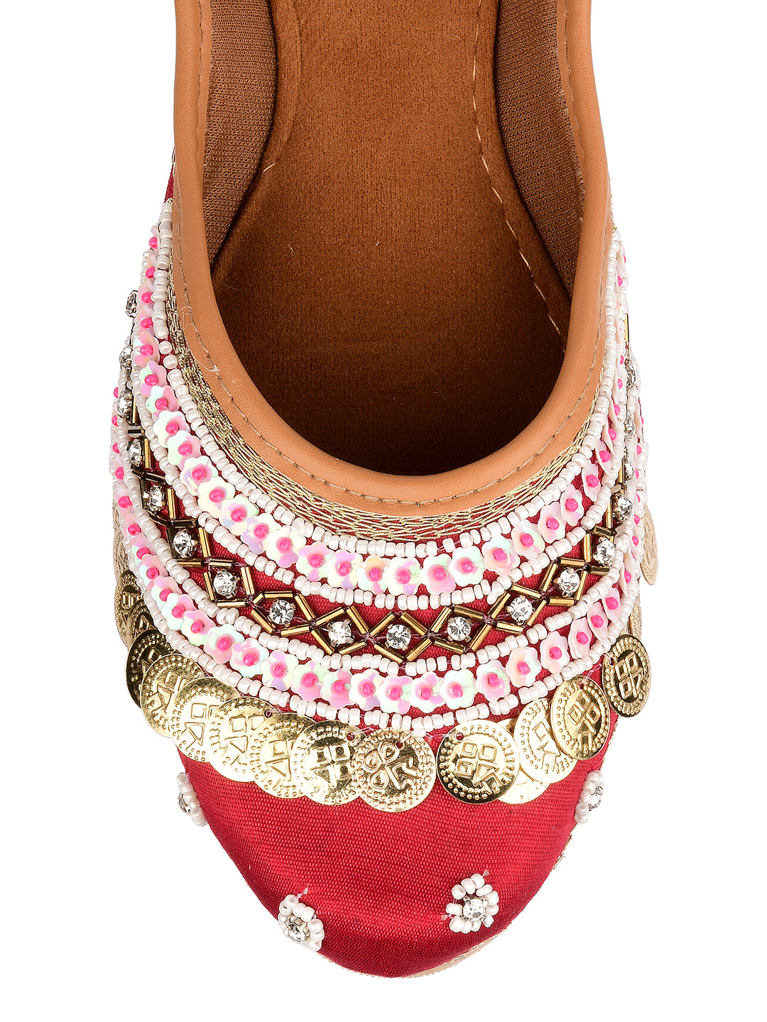 DESI COLOUR Women Maroon Ethnic Mojaris Flats