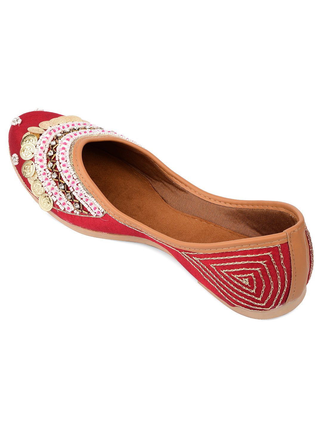 DESI COLOUR Women Maroon Ethnic Mojaris Flats