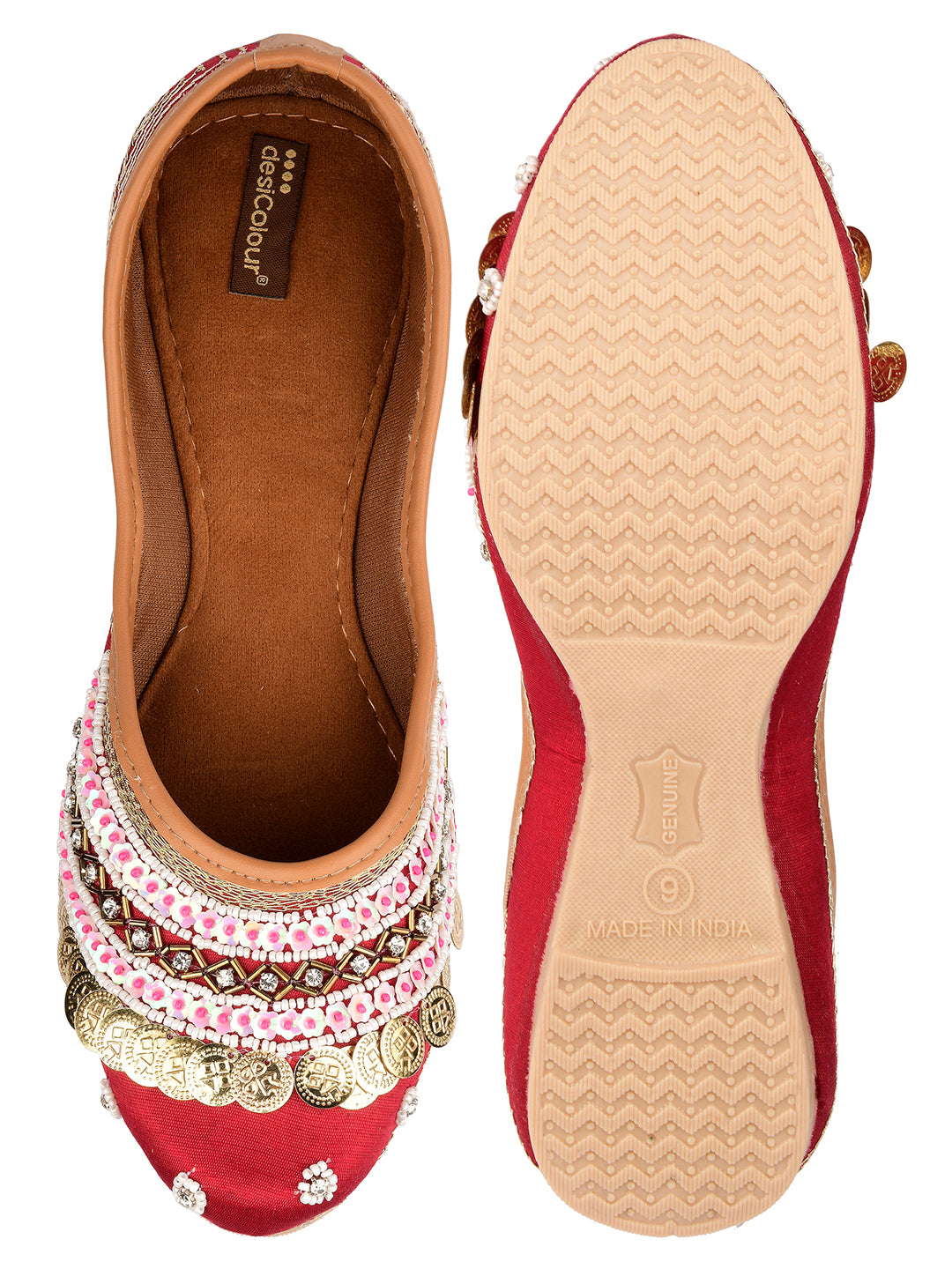 DESI COLOUR Women Maroon Ethnic Mojaris Flats