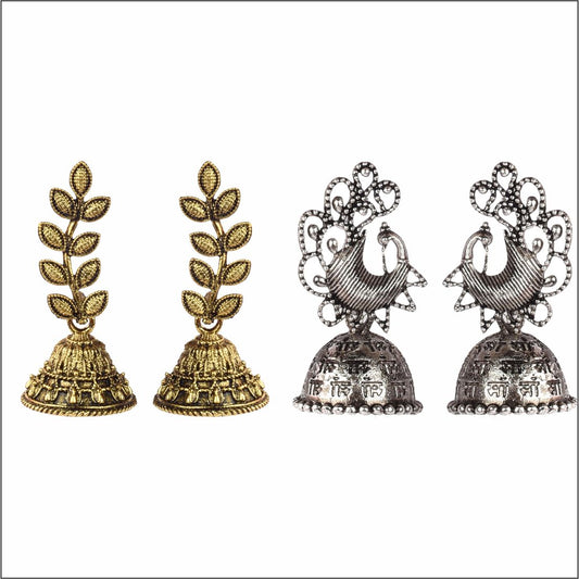 DESI COLOUR Oxidised Silver-Toned Red Stone Studded Adjustable Finger Ring