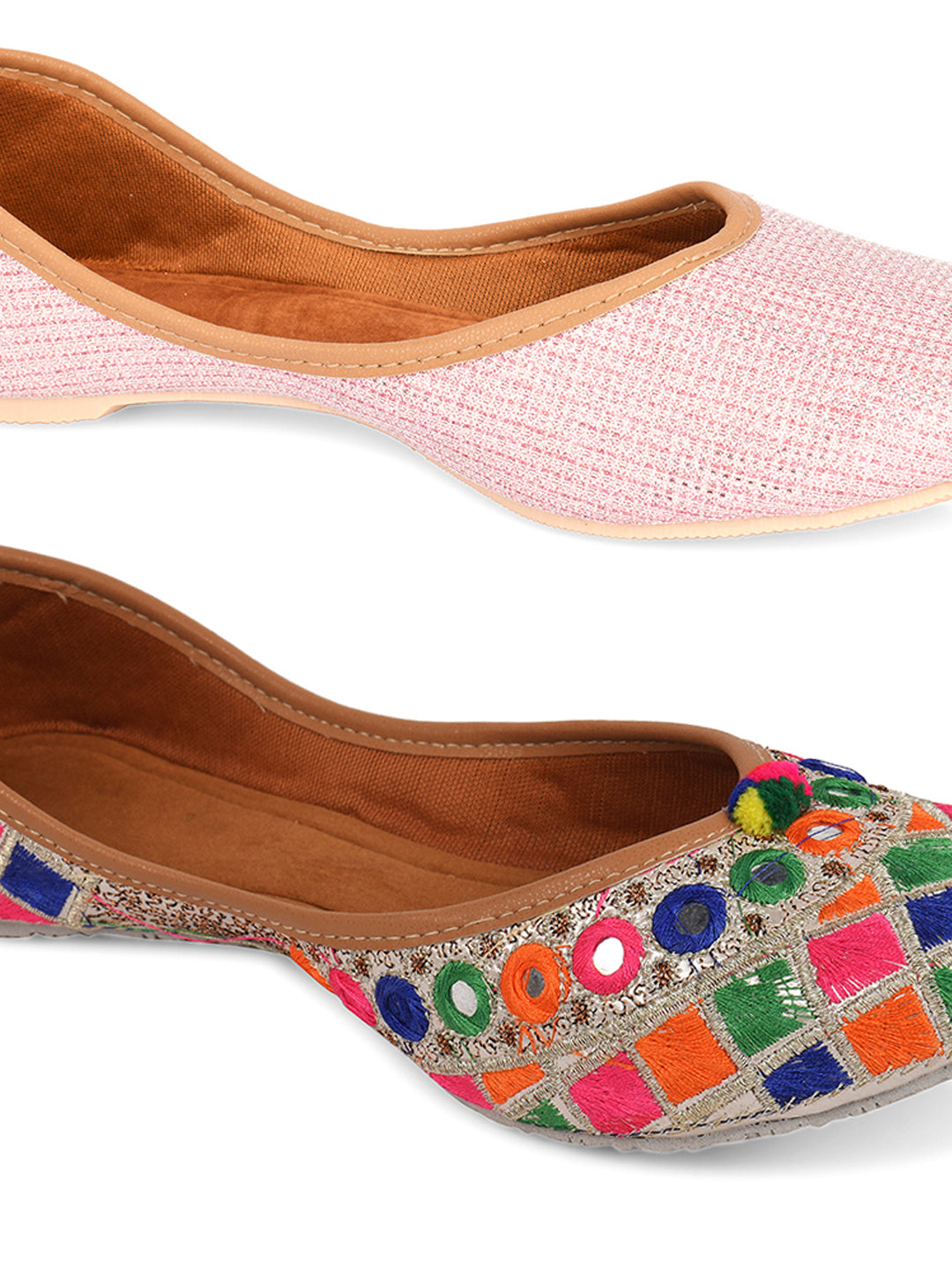 DESI COLOUR Women Pack Of 2 Embellished Mojaris Flats