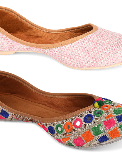 DESI COLOUR Women Pack Of 2 Embellished Mojaris Flats