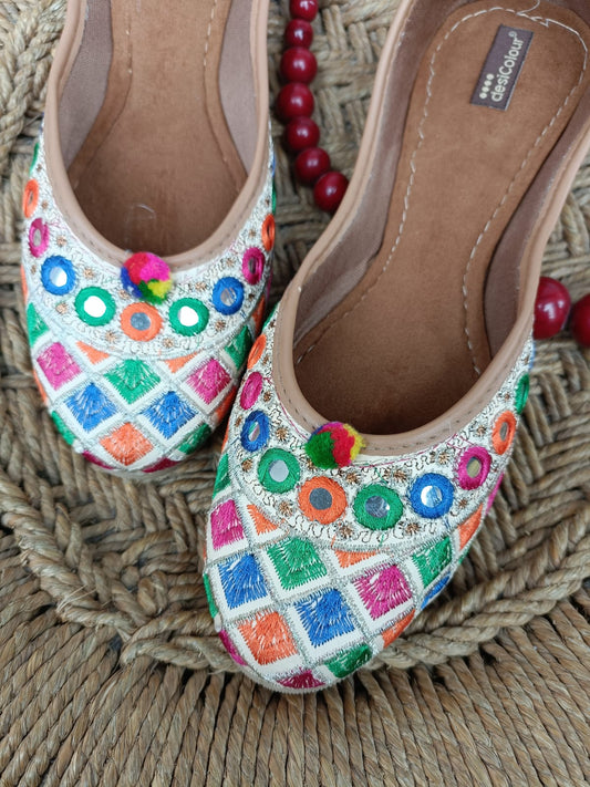 DESI COLOUR Women Multicoloured Embellished Mojaris