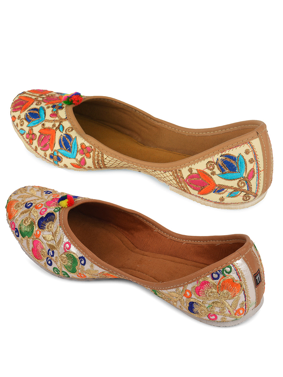 DESI COLOUR Women Multi Pack of 2 Embellished Leather Ethnic Mojaris