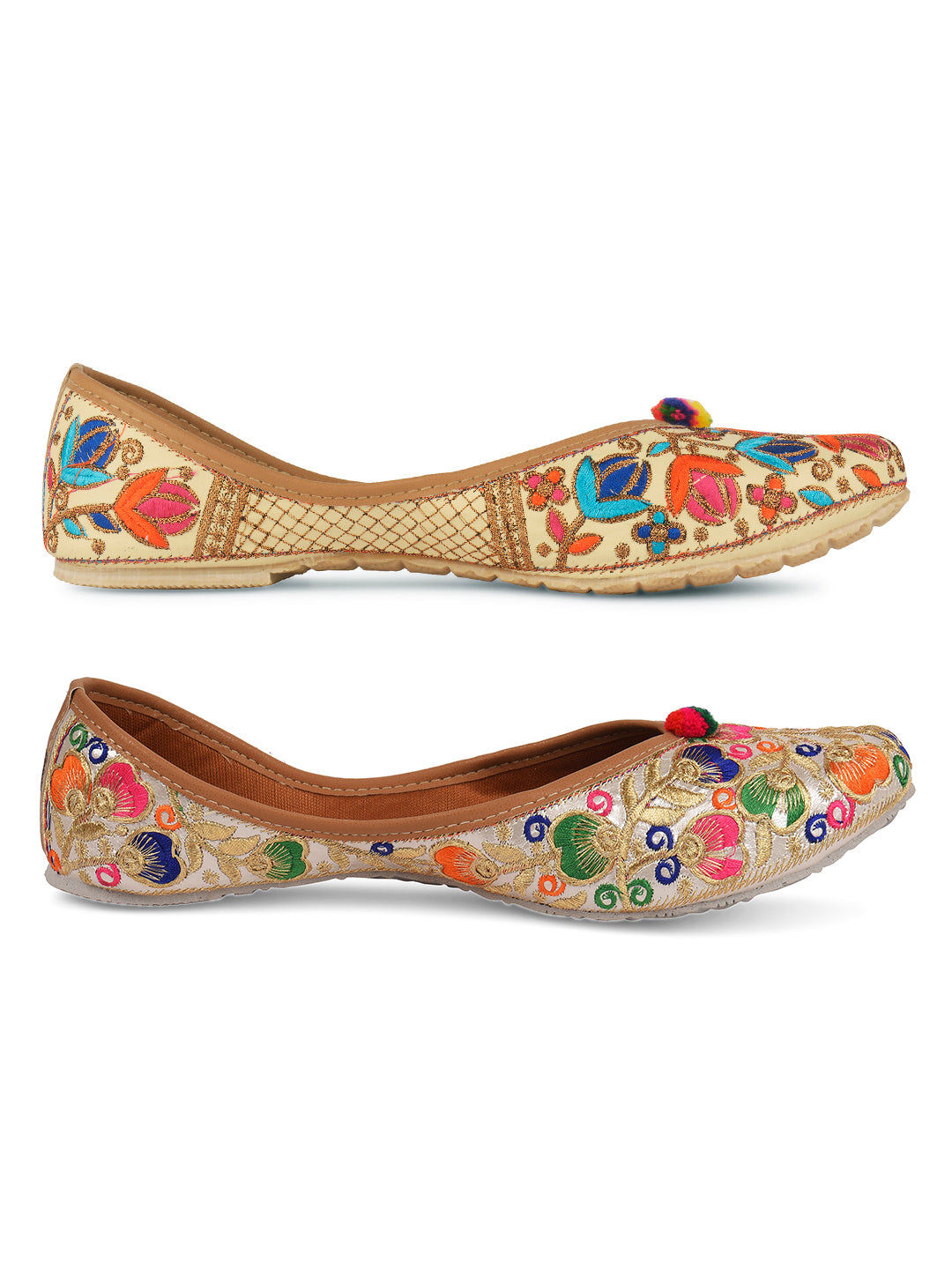 DESI COLOUR Women Multi Pack of 2 Embellished Leather Ethnic Mojaris
