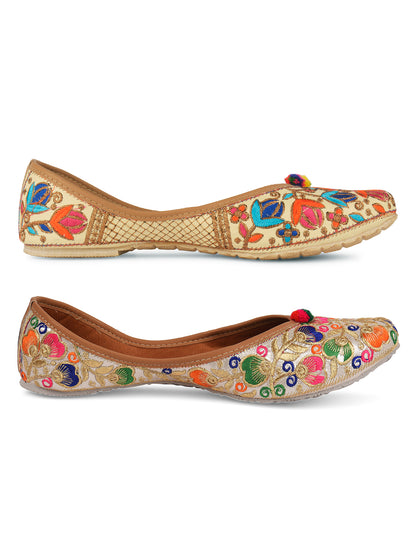 DESI COLOUR Women Multi Pack of 2 Embellished Leather Ethnic Mojaris