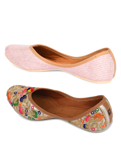 DESI COLOUR Women Set of 2 Multicoloured Ethnic Mojaris Flats