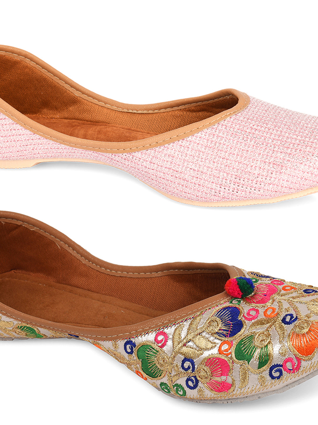 DESI COLOUR Women Set of 2 Multicoloured Ethnic Mojaris Flats