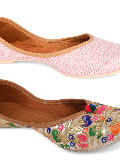 DESI COLOUR Women Set of 2 Multicoloured Ethnic Mojaris Flats