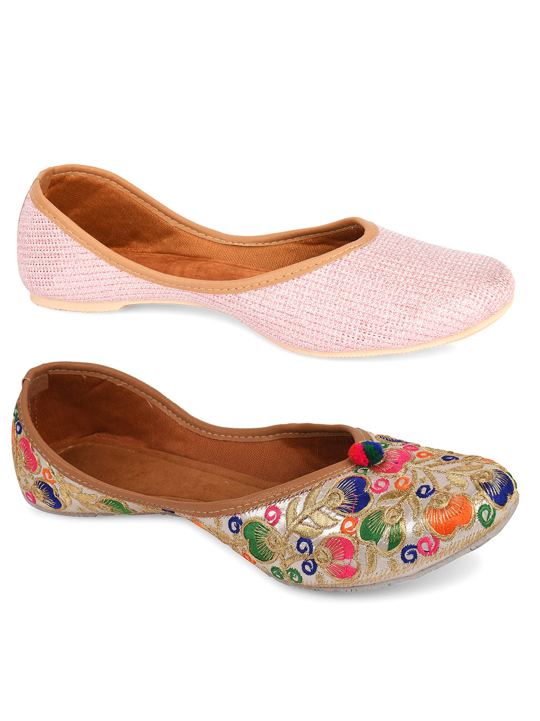 DESI COLOUR Women Set of 2 Multicoloured Ethnic Mojaris Flats