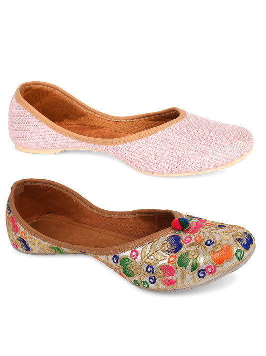 DESI COLOUR Women Set of 2 Multicoloured Ethnic Mojaris Flats