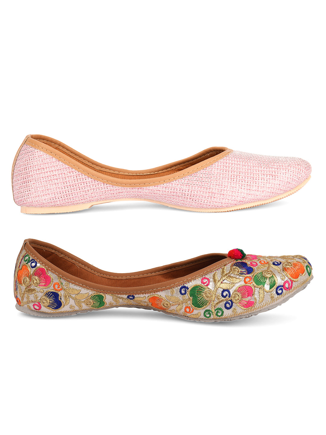 DESI COLOUR Women Set of 2 Multicoloured Ethnic Mojaris Flats