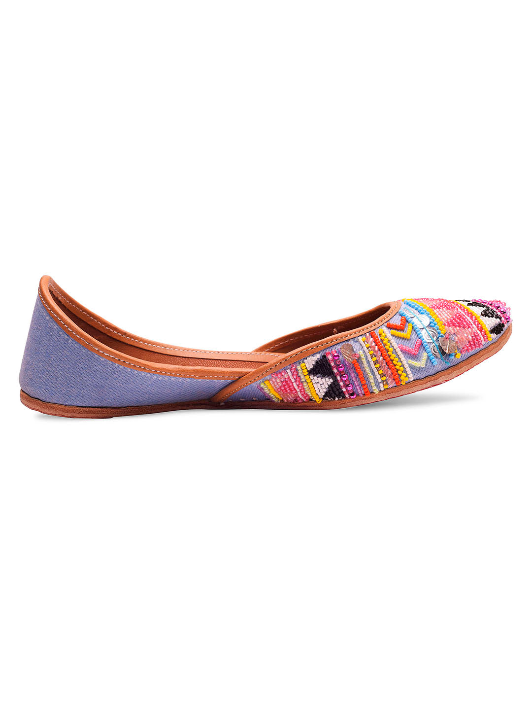 DESI COLOUR Women Blue Printed Leather Mojaris