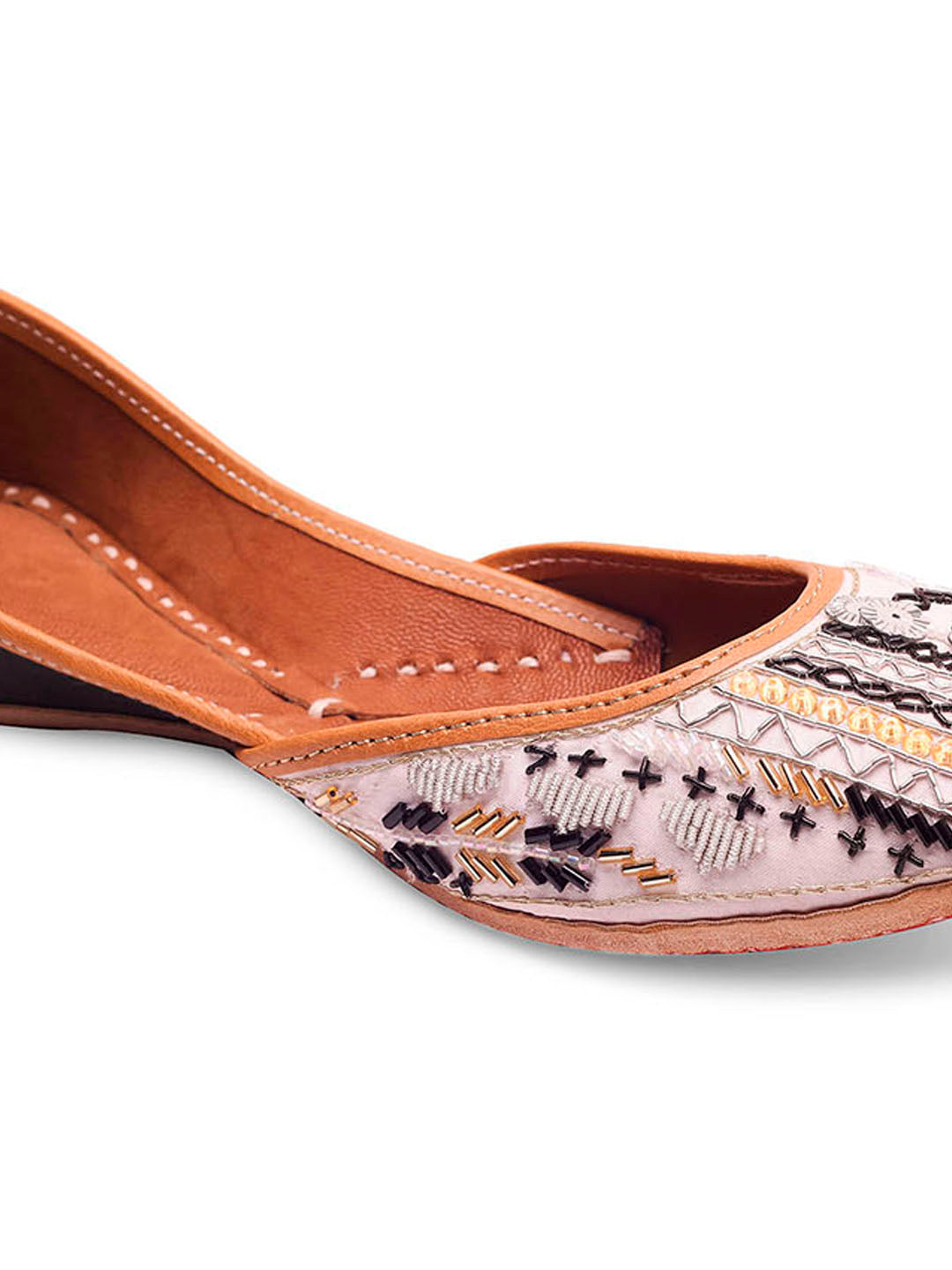 DESI COLOUR Women Blue Printed Leather Mojaris