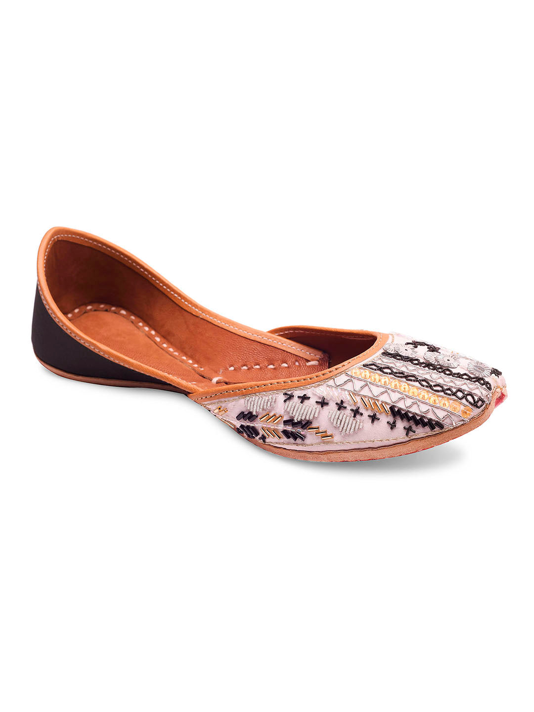 DESI COLOUR Women Blue Printed Leather Mojaris