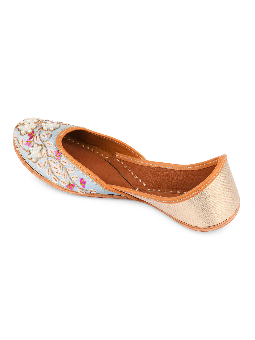 DESI COLOUR Women Brown Embellished Leather Mojaris