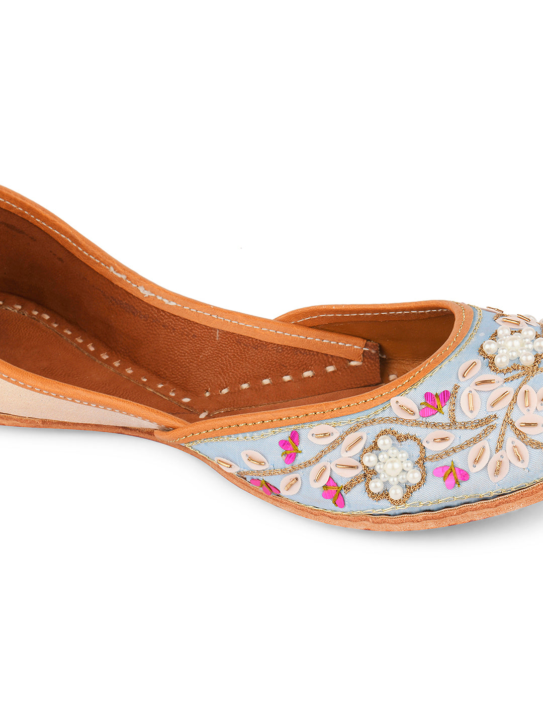 DESI COLOUR Women Brown Embellished Leather Mojaris