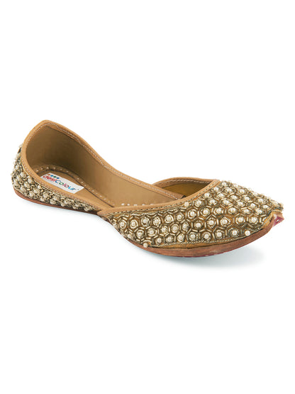 DESI COLOUR Women Blue Embellished Leather Mojaris