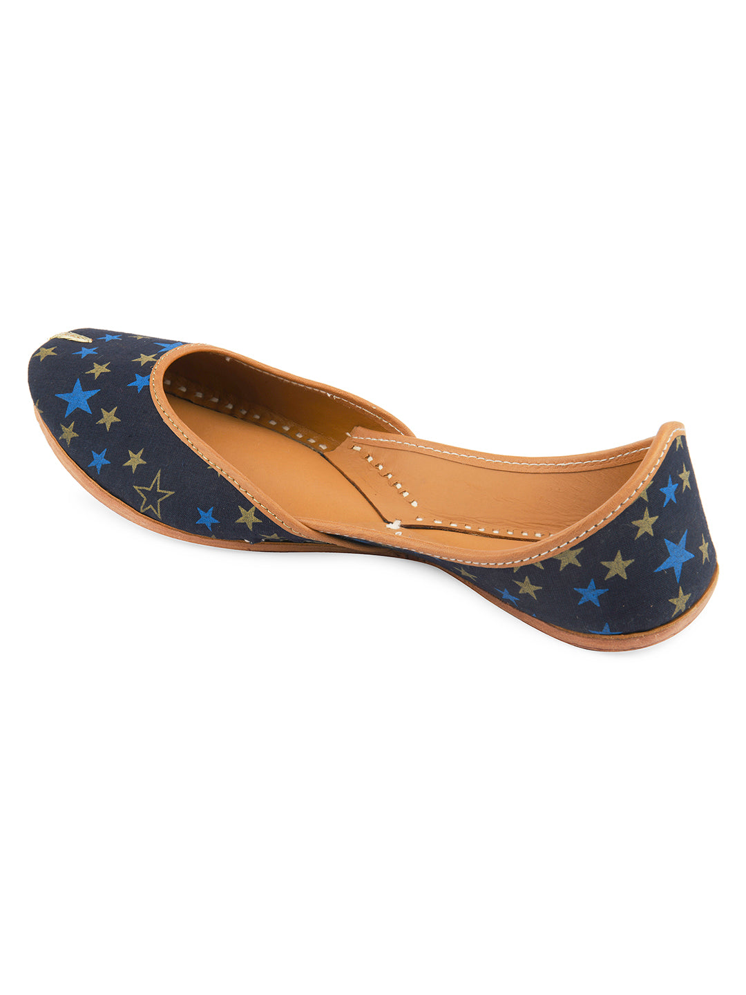 DESI COLOUR Women Navy Blue Printed Leather Mojaris