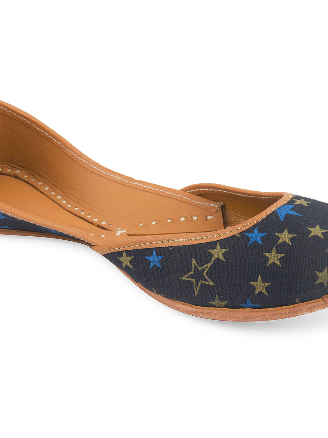 DESI COLOUR Women Navy Blue Printed Leather Mojaris
