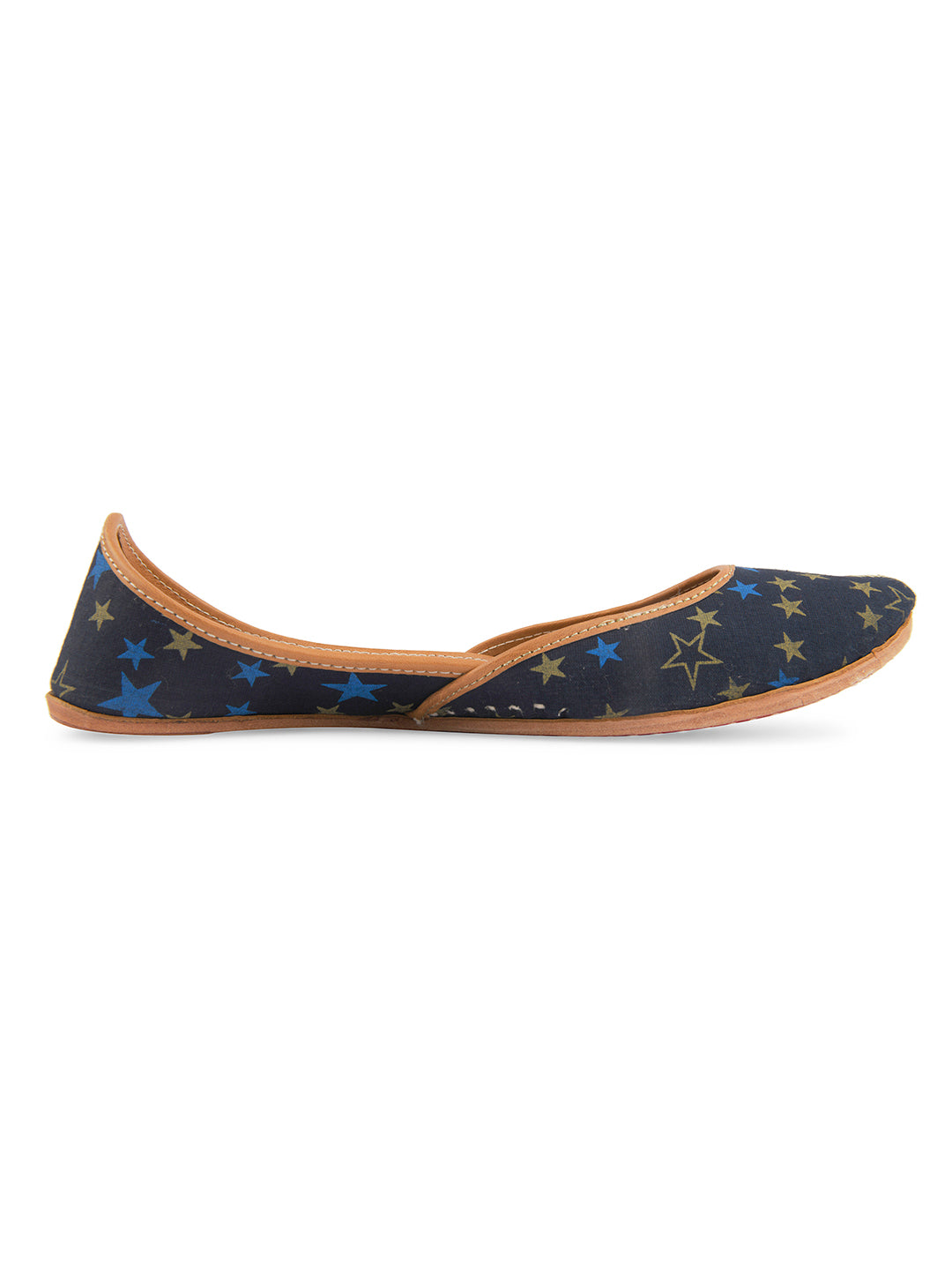 DESI COLOUR Women Navy Blue Printed Leather Mojaris