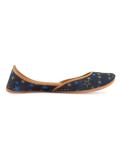 DESI COLOUR Women Navy Blue Printed Leather Mojaris