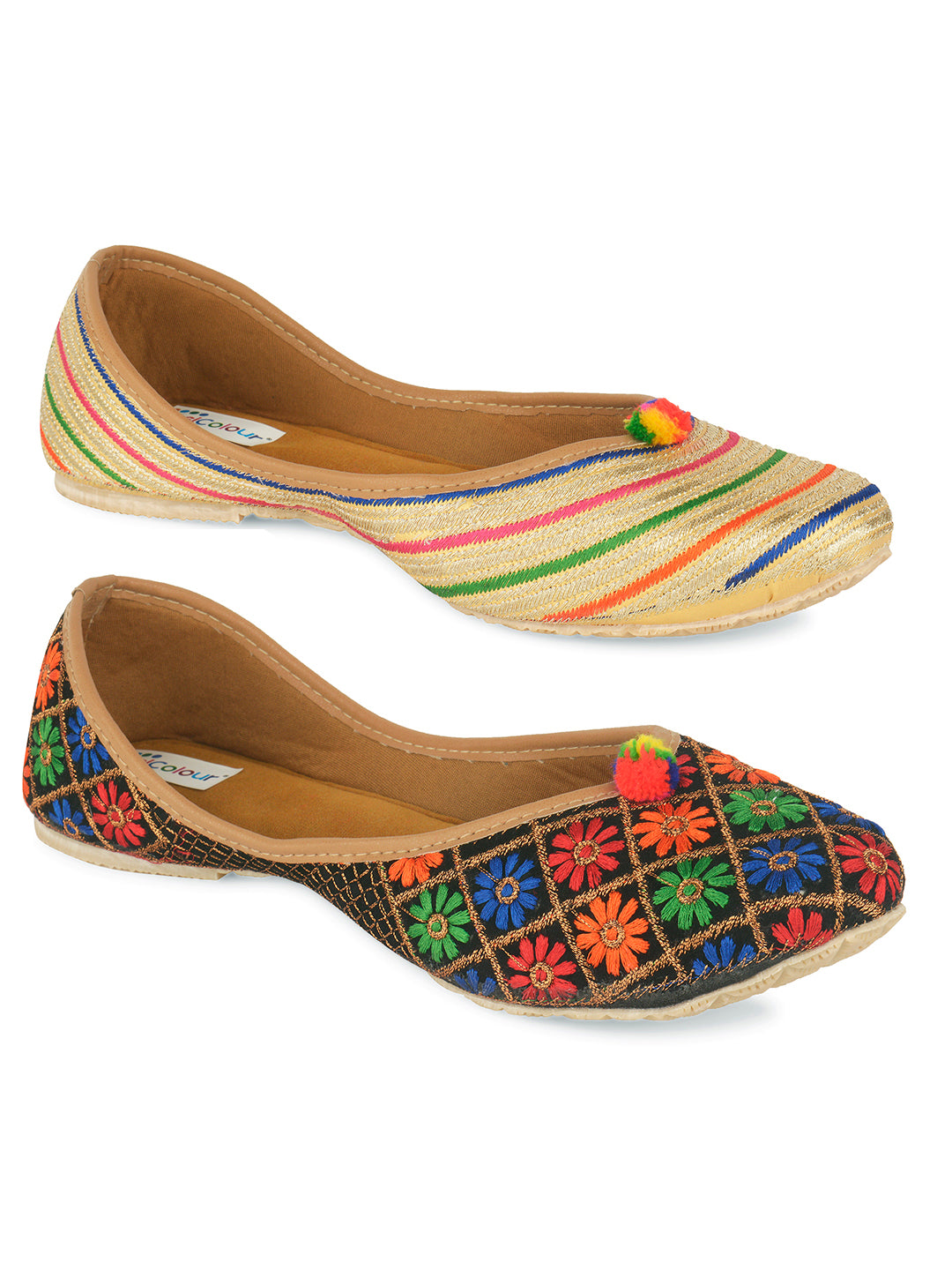 DESI COLOUR Women Multi Striped Ballerinas Flats