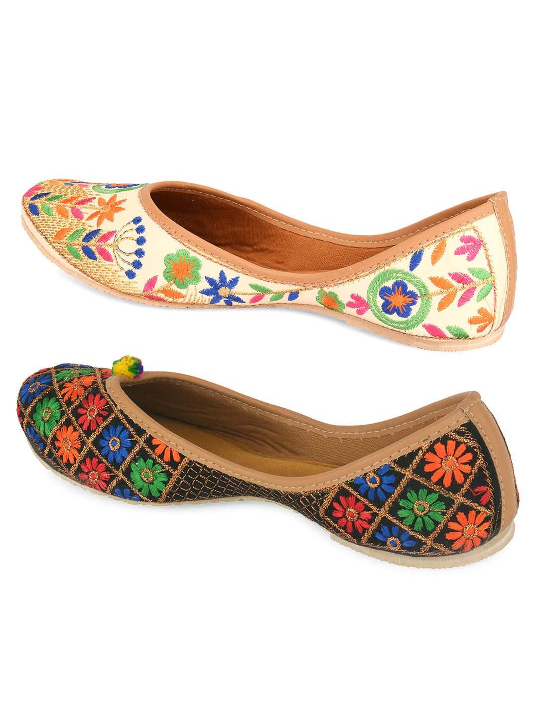 DESI COLOUR Pack of 2 Women Multi Printed Mojaris