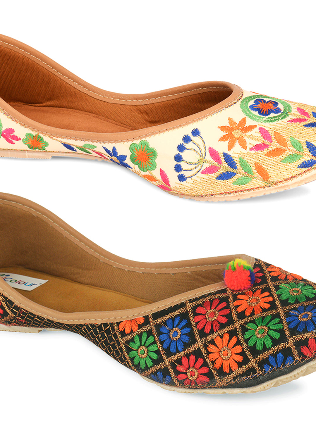 DESI COLOUR Pack of 2 Women Multi Printed Mojaris