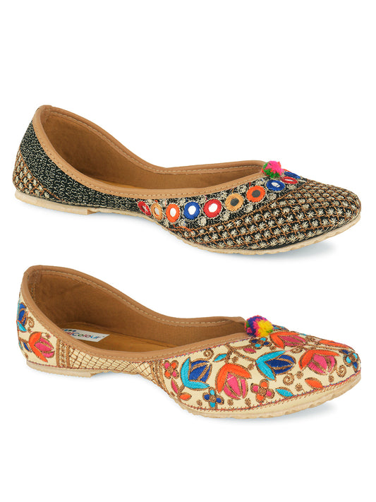 DESI COLOUR Women Multi Printed Mojaris Flats