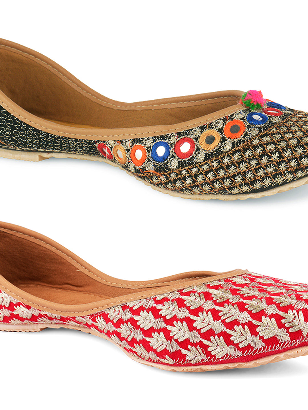 DESI COLOUR Women Multi Colourblocked Mojaris Flats