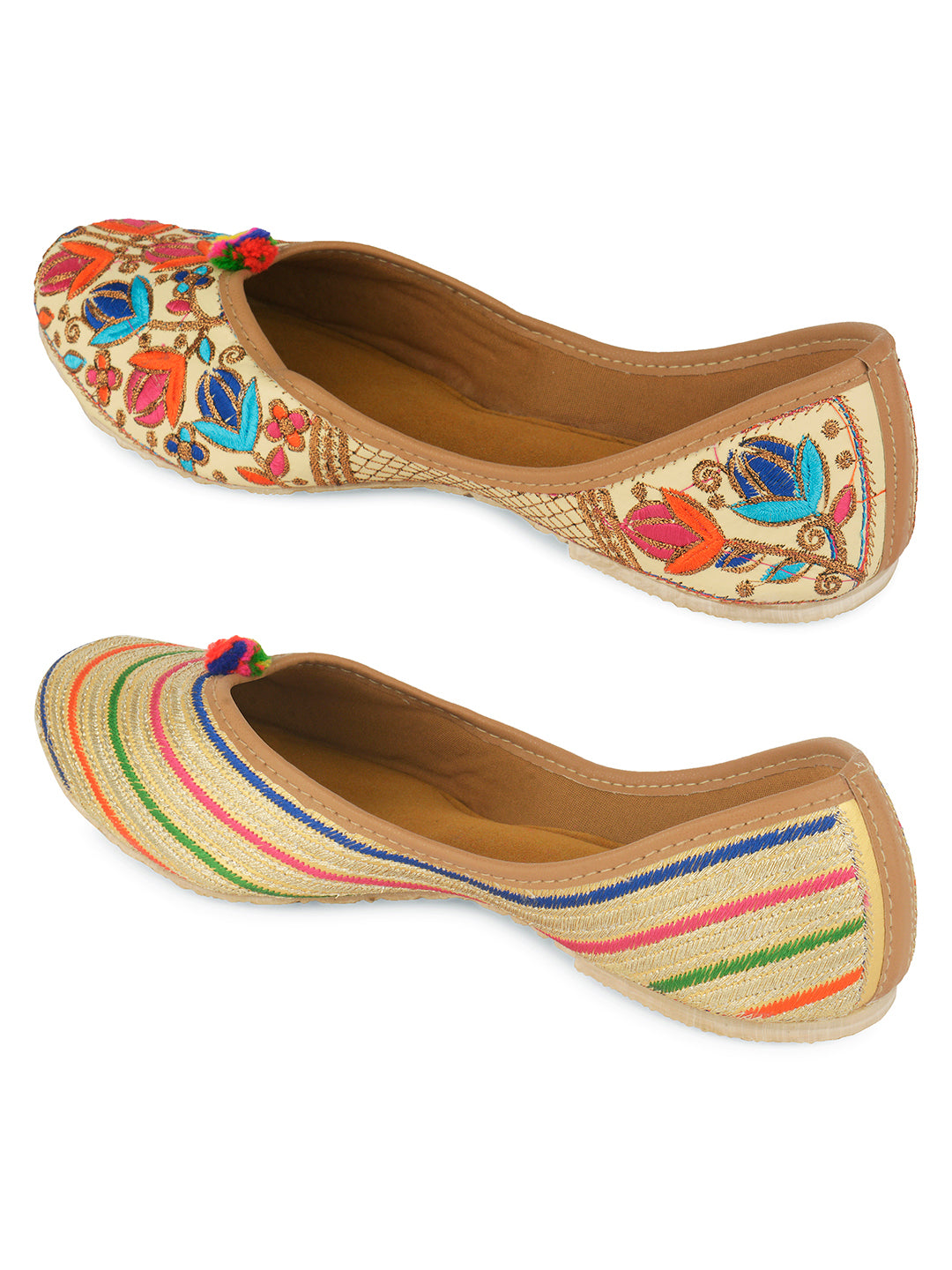 DESI COLOUR Women Set Of 2 Striped Mojaris