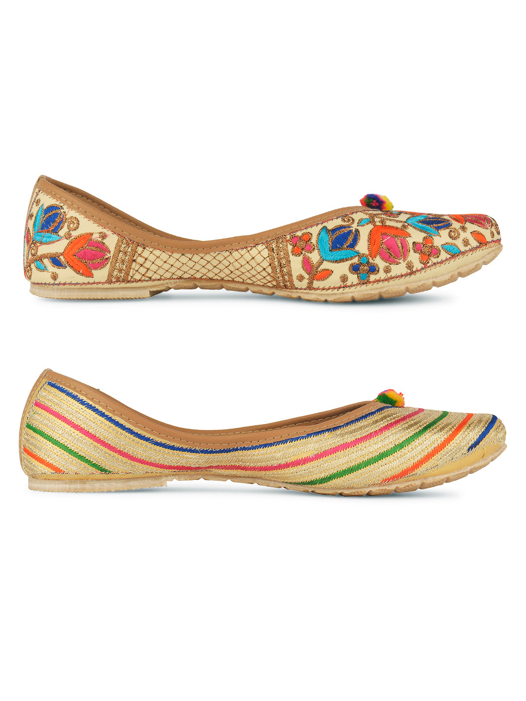 DESI COLOUR Women Set Of 2 Striped Mojaris