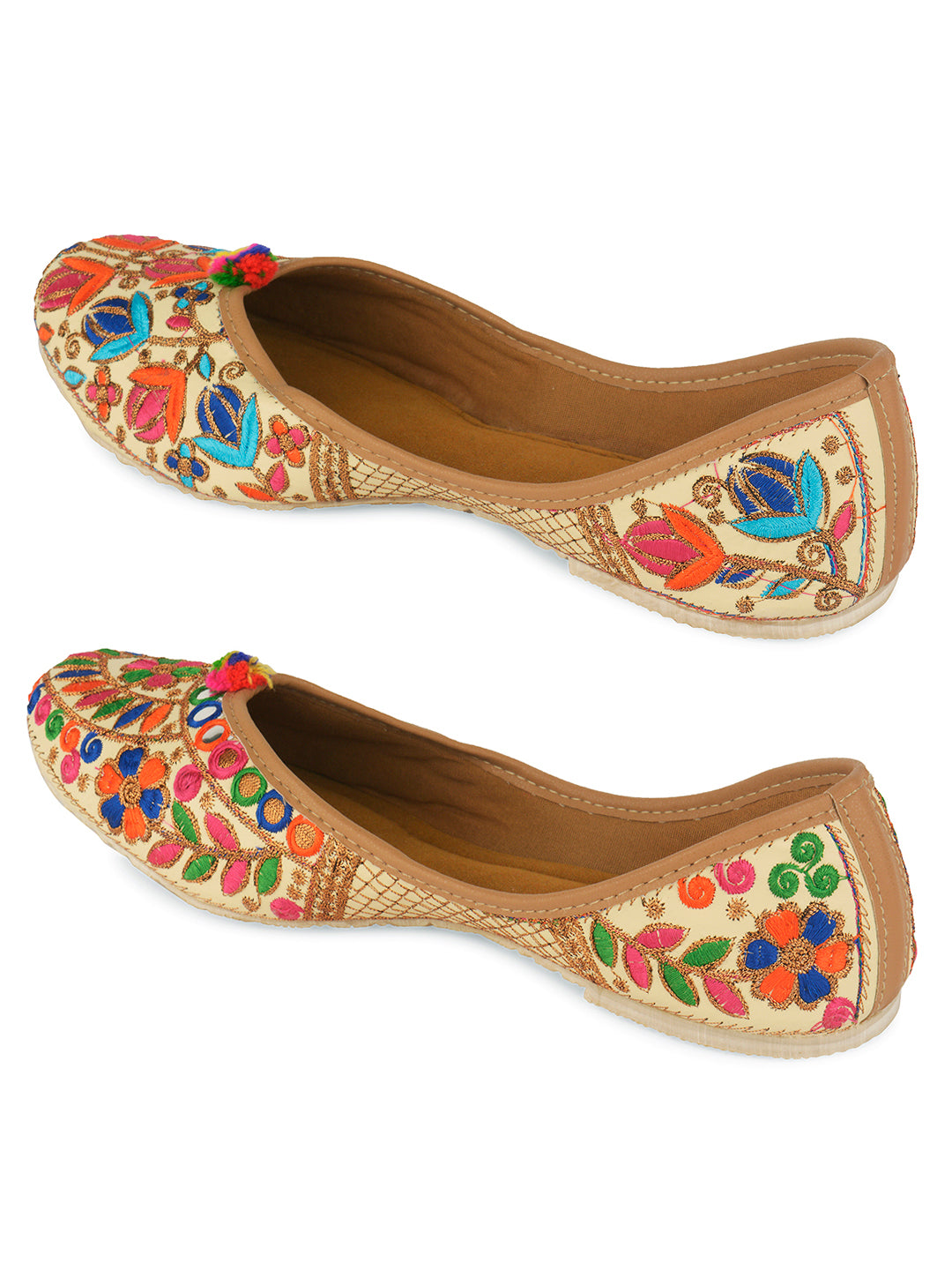 DESI COLOUR Women Multi Printed Mojaris with Bows Flats