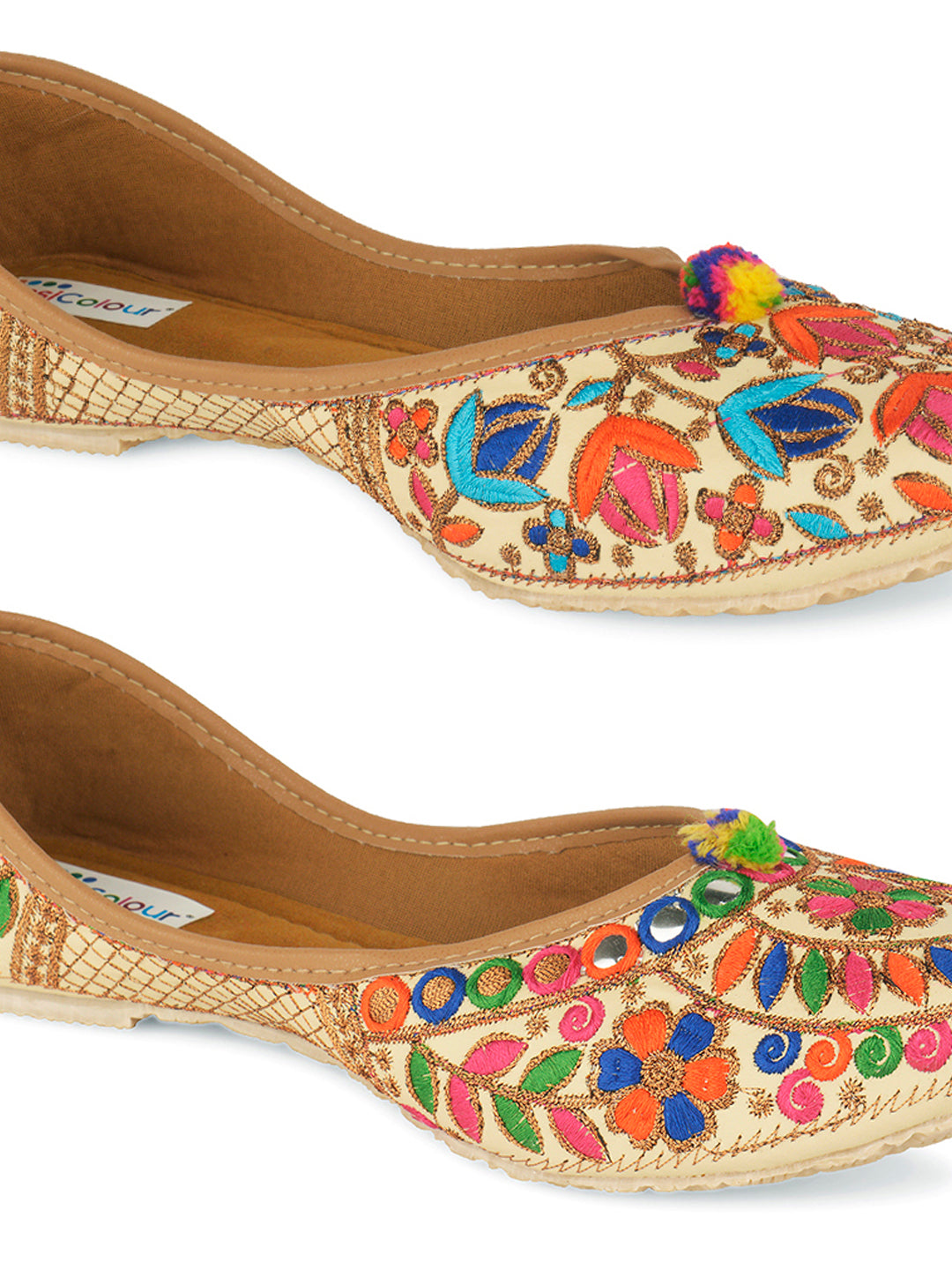 DESI COLOUR Women Multi Printed Mojaris with Bows Flats