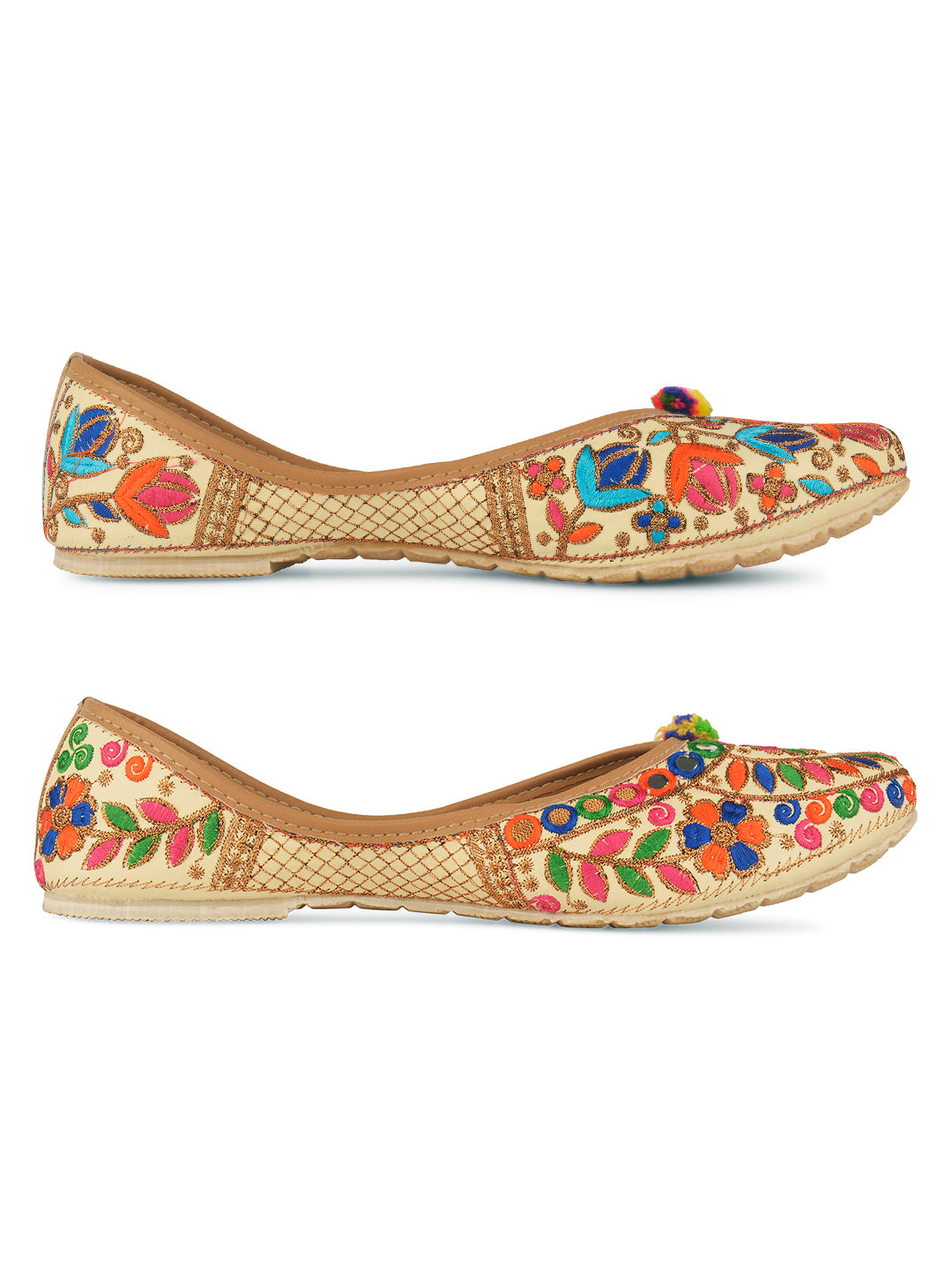 DESI COLOUR Women Multi Printed Mojaris with Bows Flats