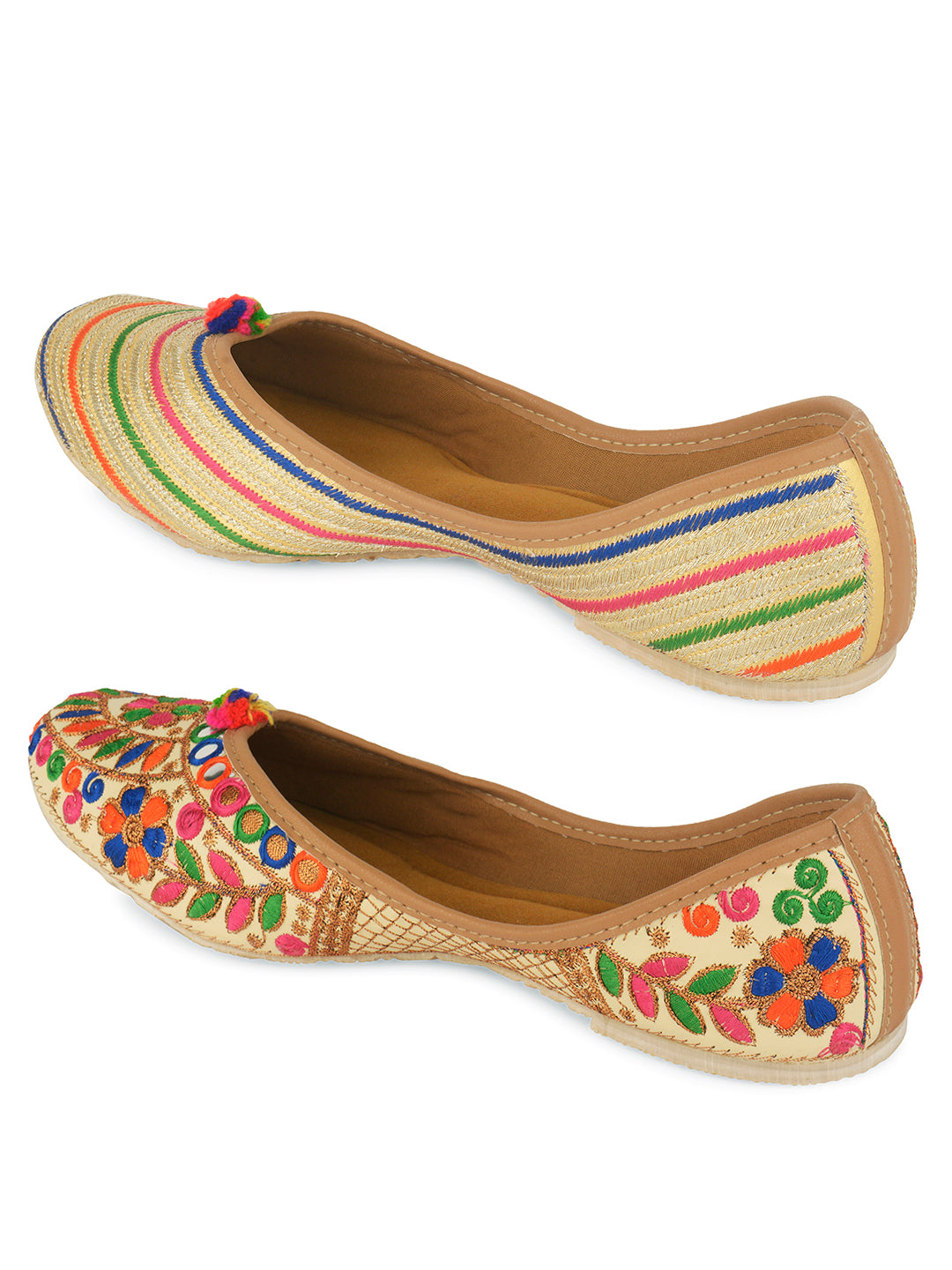 DESI COLOUR Women Set of 2 Multicoloured Striped Leather Ethnic Mojaris Flats