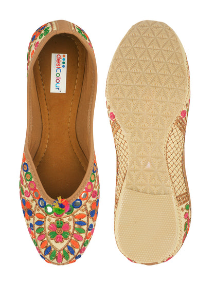 DESI COLOUR Women Set of 2 Multicoloured Striped Leather Ethnic Mojaris Flats