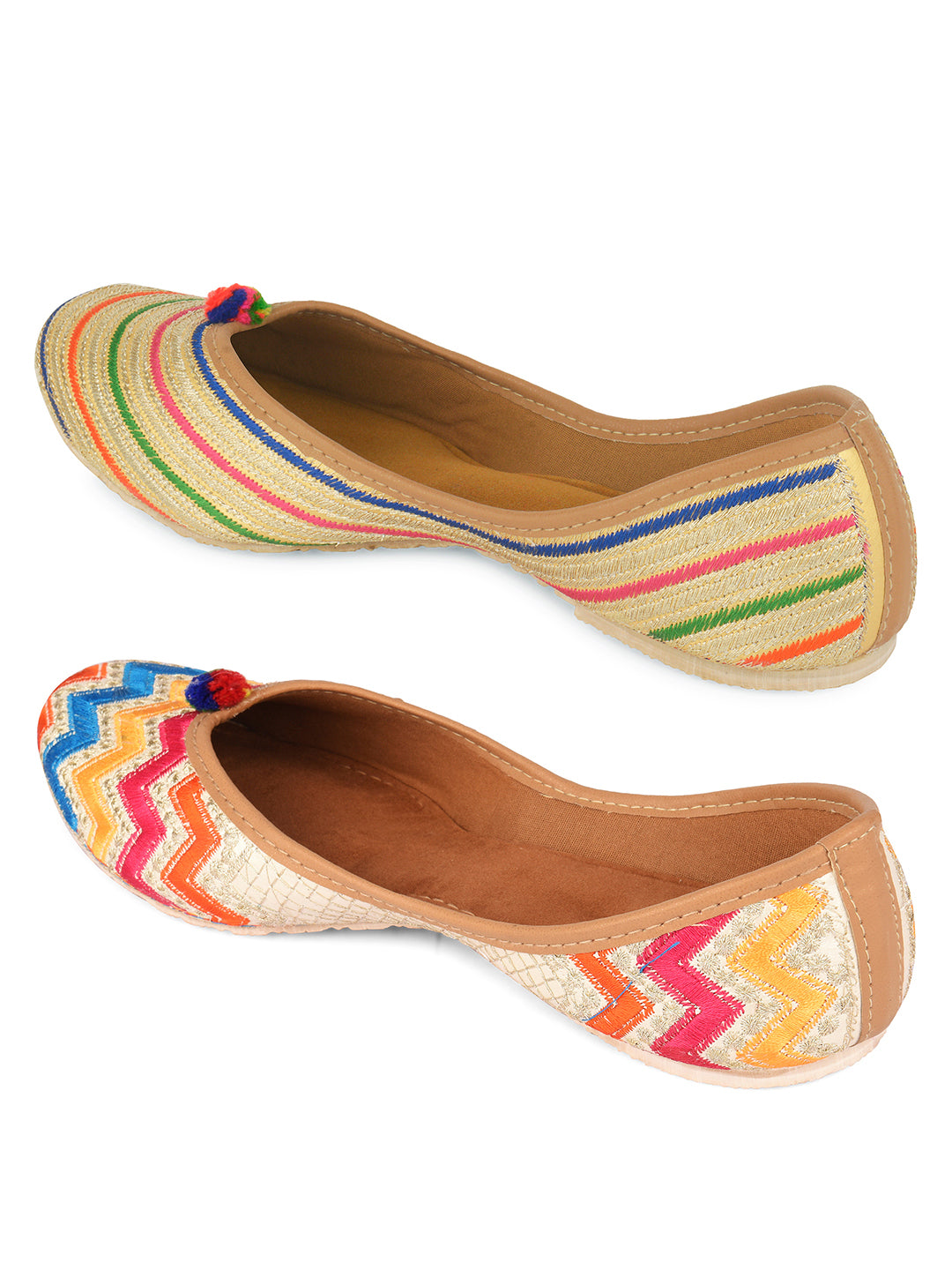 DESI COLOUR Women Pack Of 2 Embellished Mojaris Flats