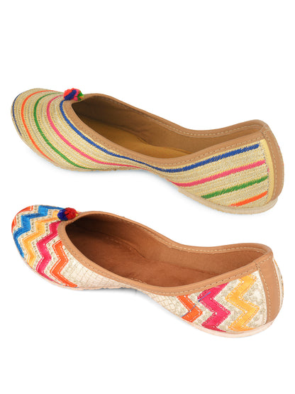 DESI COLOUR Women Pack Of 2 Embellished Mojaris Flats