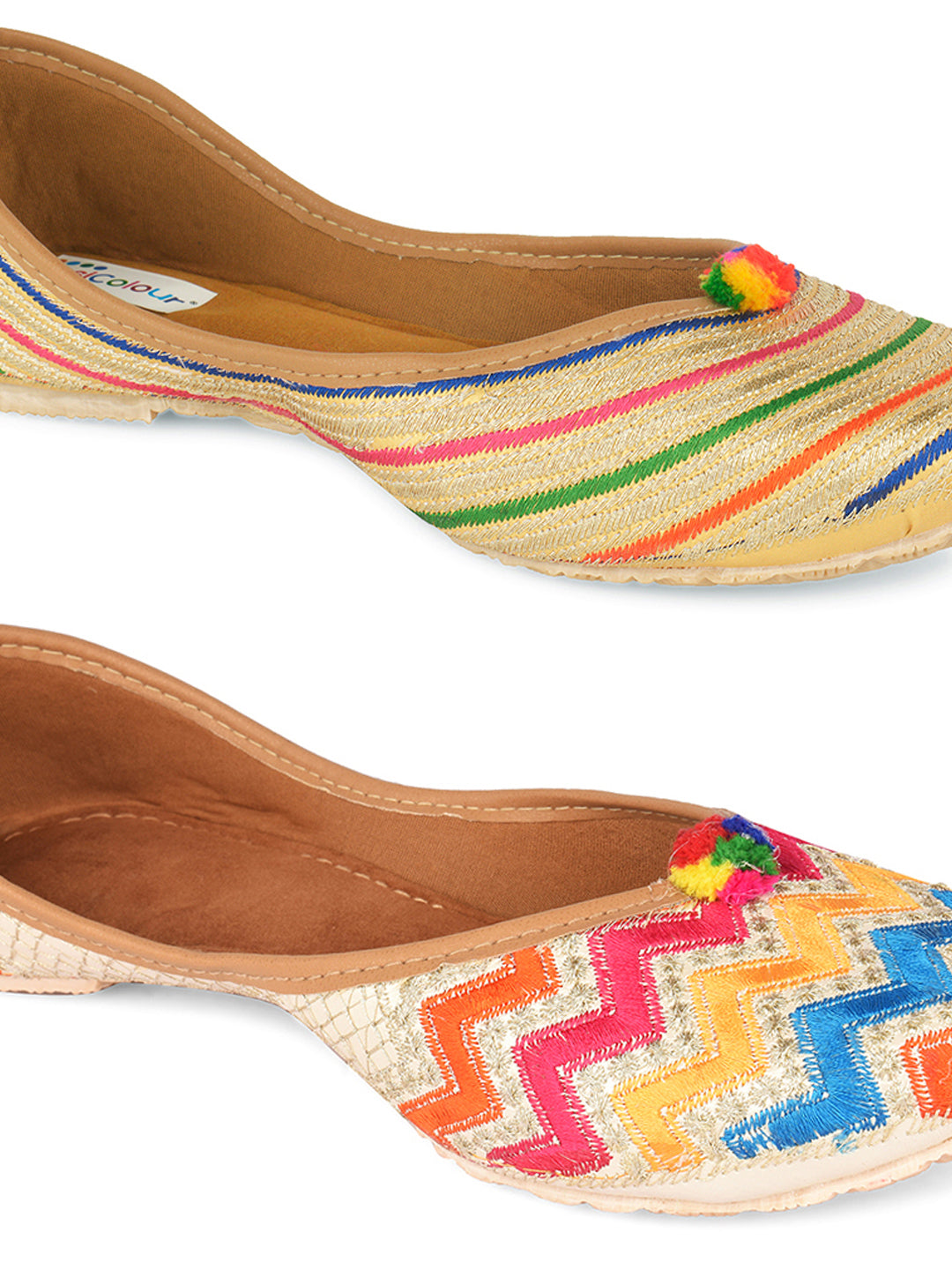 DESI COLOUR Women Pack Of 2 Embellished Mojaris Flats