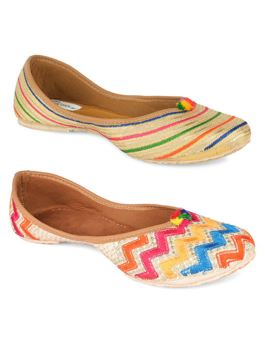 DESI COLOUR Women Pack Of 2 Embellished Mojaris Flats