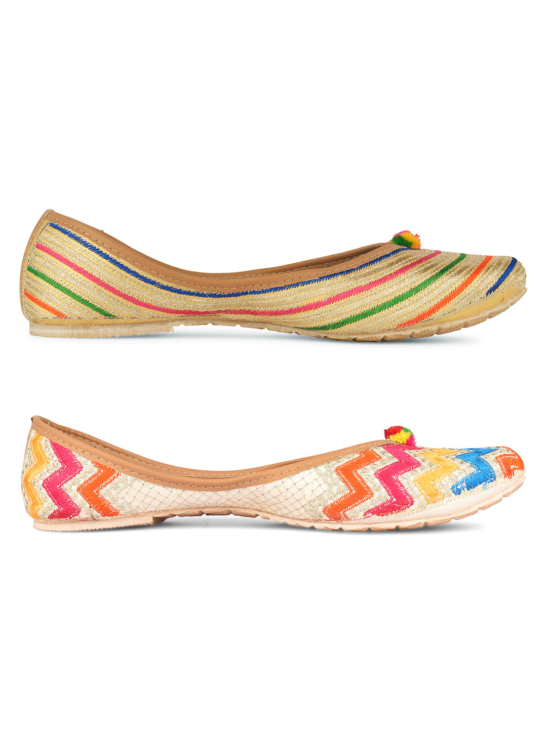 DESI COLOUR Women Pack Of 2 Embellished Mojaris Flats