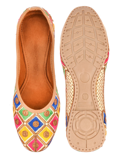DESI COLOUR Women Pack Of 2 Beige Leather Ethnic Mojaris Flats