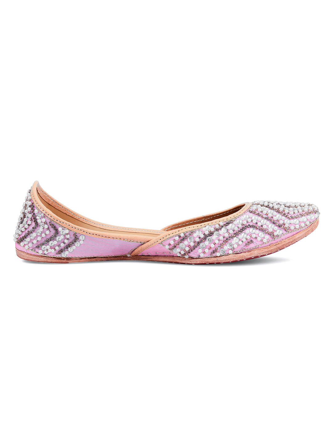 DESI COLOUR Women Pink Printed Leather Mojaris