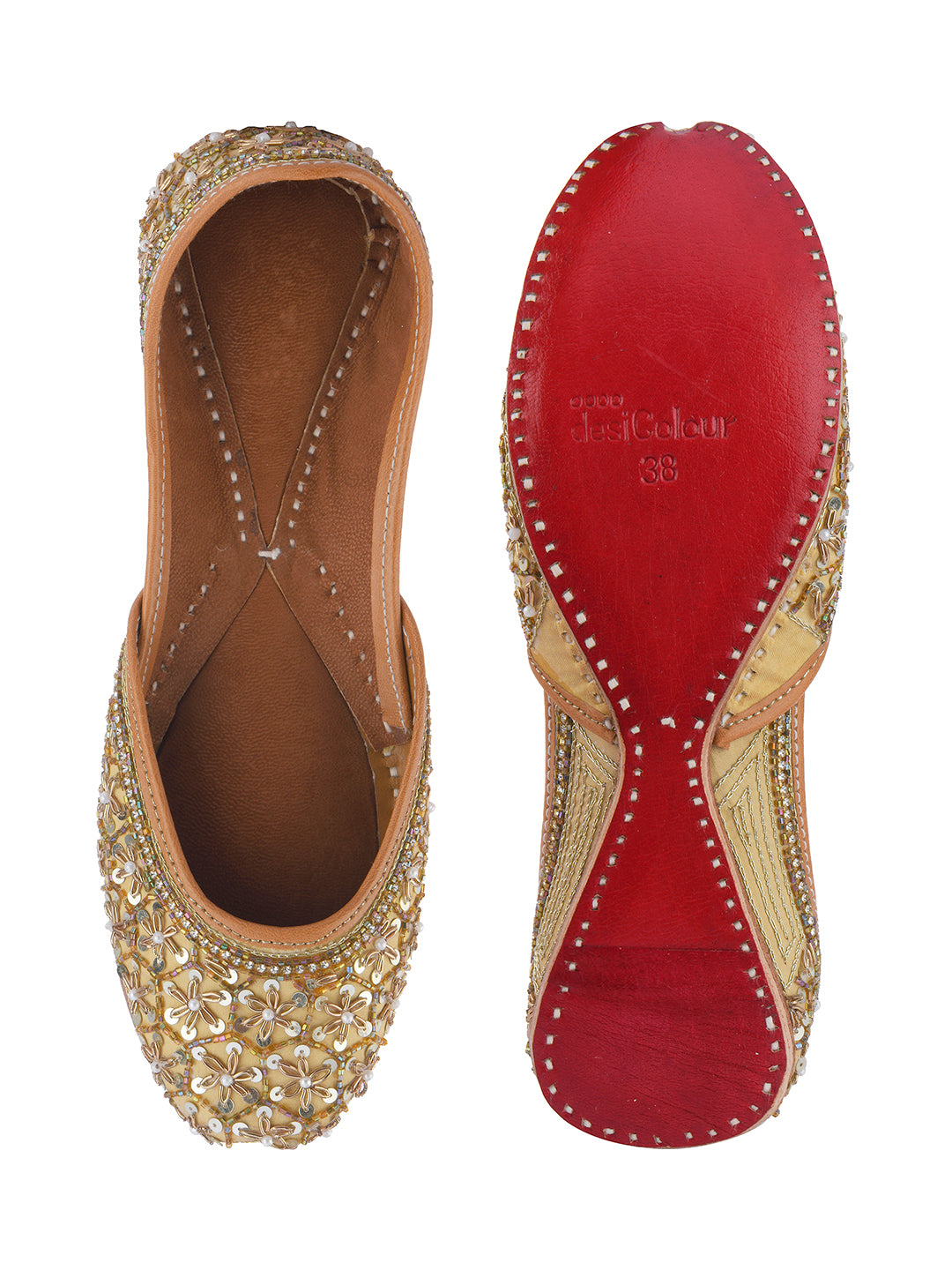 DESI COLOUR Women Navy Blue  Red Printed Leather Mojaris