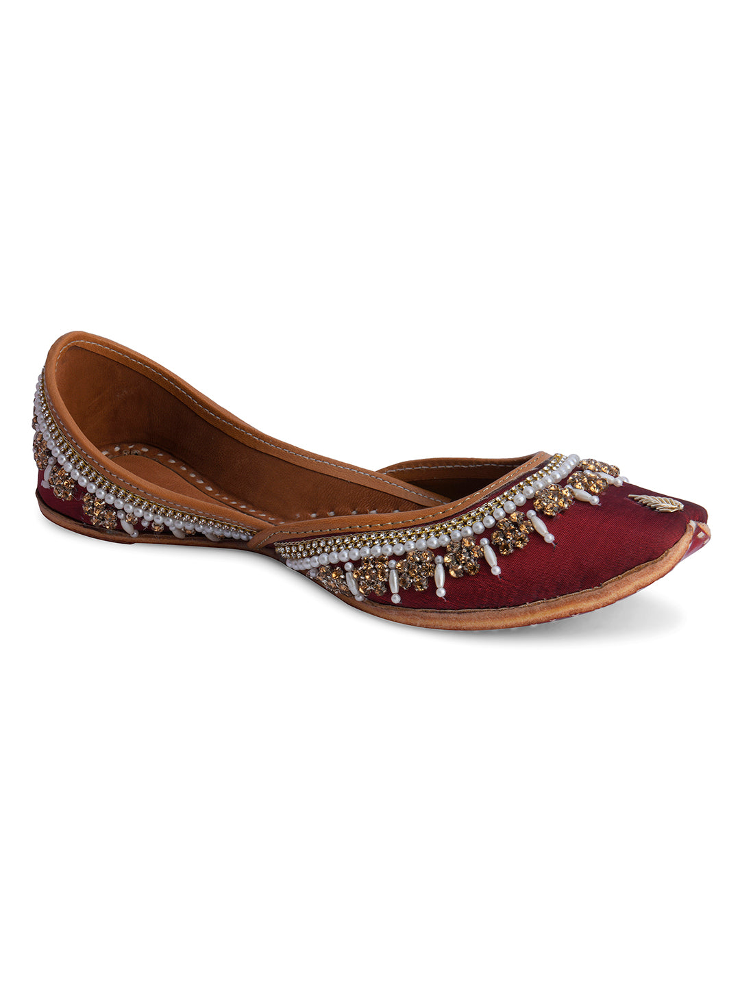 DESI COLOUR Women Navy Blue  Red Printed Leather Mojaris