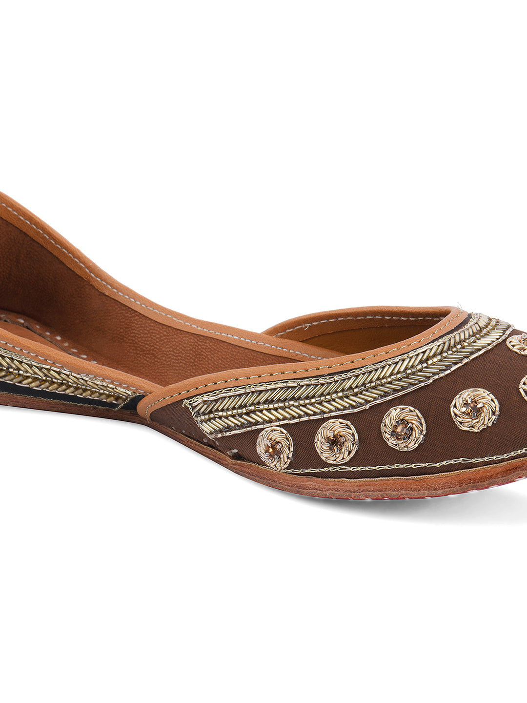 DESI COLOUR Women Blue Embellished Leather Mojaris