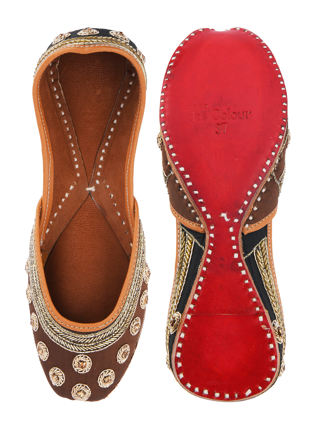 DESI COLOUR Women Blue Embellished Leather Mojaris